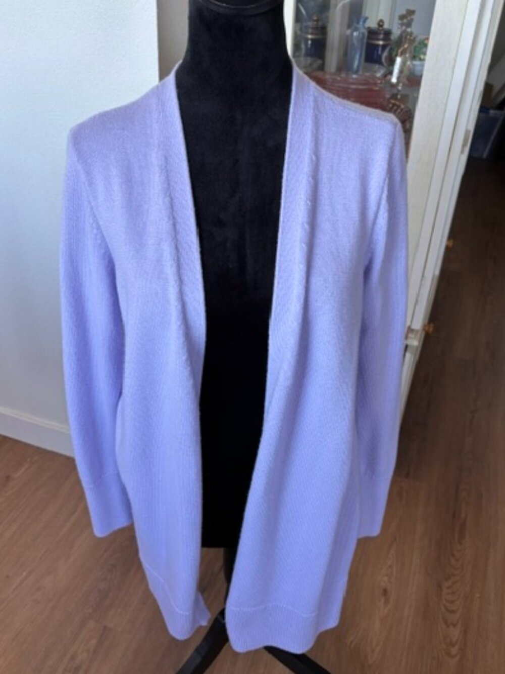 Halogen Lilac Knit Cashmere Blend Open Cardigan Long Sleeve L